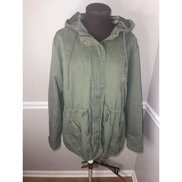 Ambiance Utility‎ Hooded Jacket Womens Plus Size 1X Army Green - Picture 1 of 5